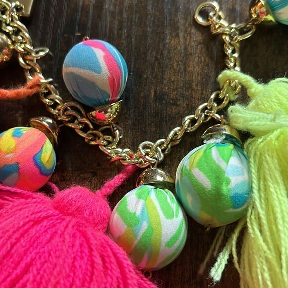 Lilly Pulitzer Boho Beach Resort Tassel Balls Bracelet Gold-Tone Hardware - Picture 2 of 7